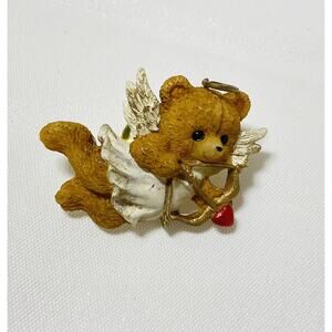 Cupid Angel Bear Brooch Pin Love Valentines Heart Arrow Halo Wings Holiday VTG